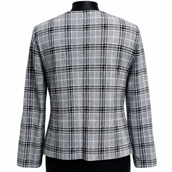 St. John Sport Plaid Sweater Large L Gray Knit Ladybug Detail Dog Show Top - Picture 5 of 6